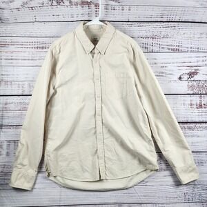 Flint and Tinder Mens Long Sleeve Button Down Shirt Cream Cotton Large USA Made